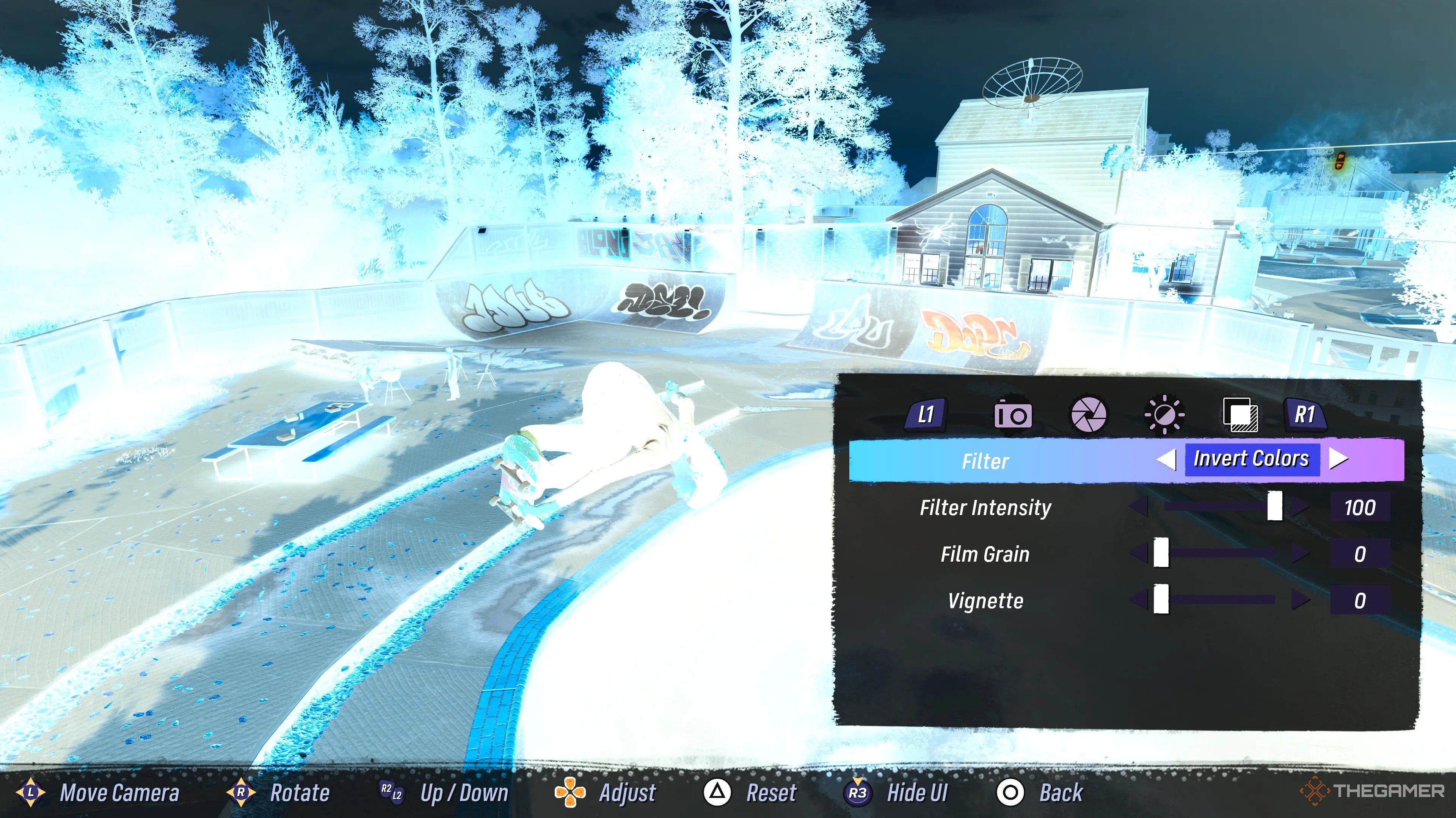 Using different filters in the photo mode of Tony Hawk&rsquo;s Pro Skater 3 + 4.