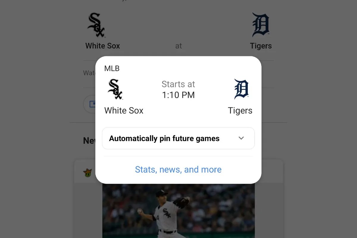 Google can now automatically pin live scores of future sporting events