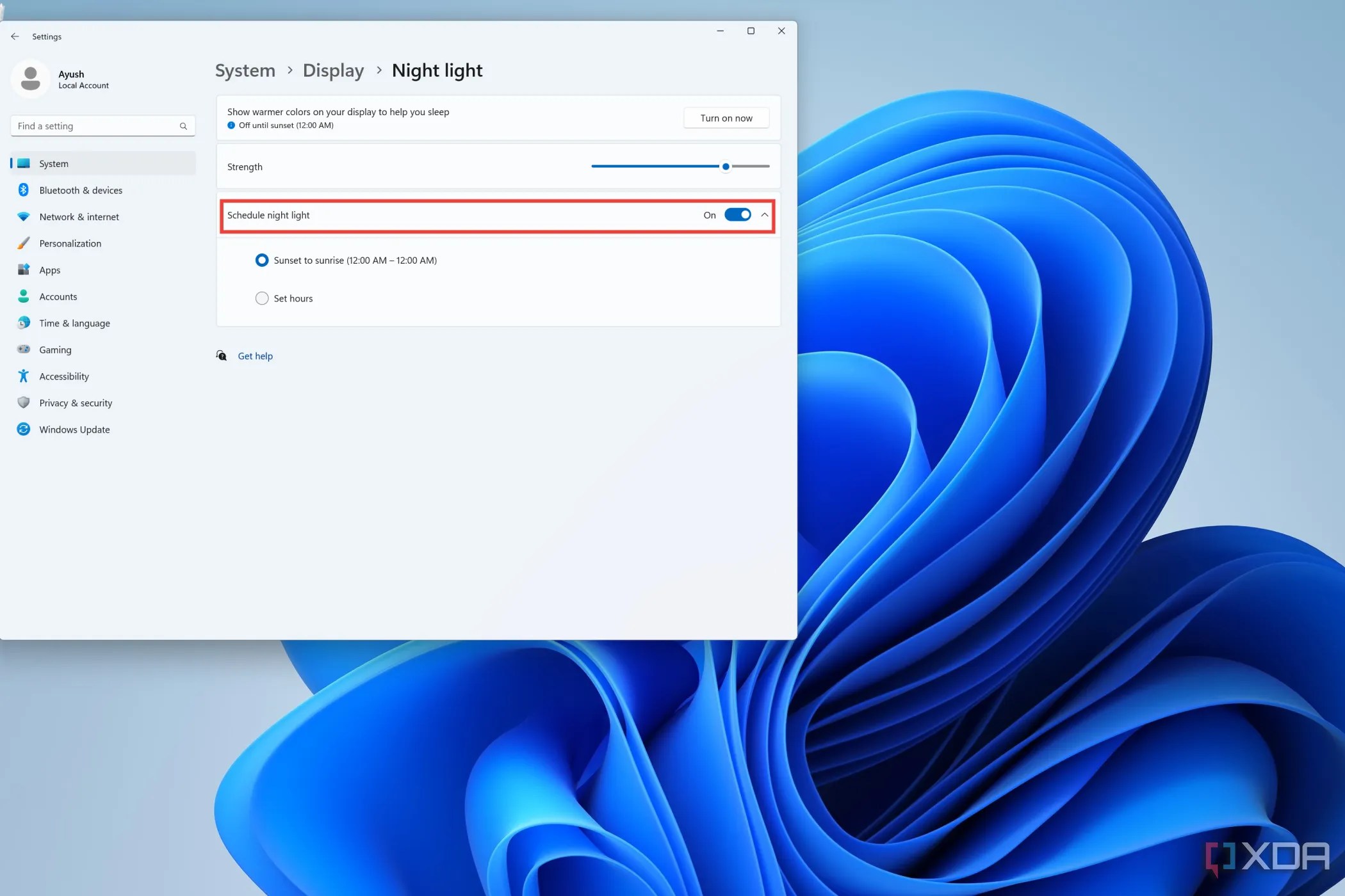 How to enable night light on Windows 11