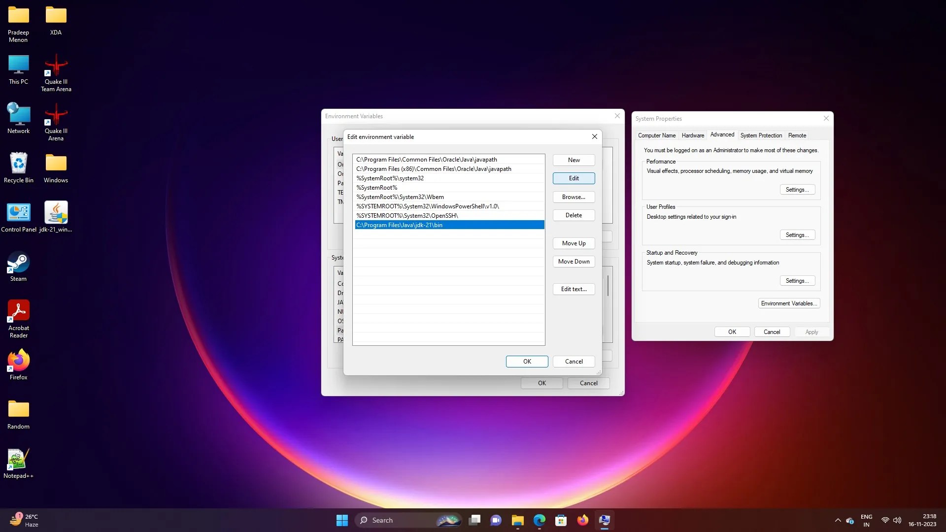 How to set the Java path in Windows 11