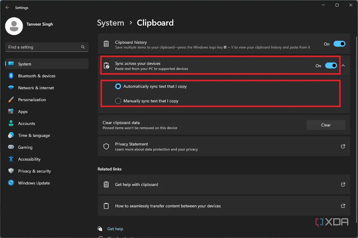 How to enable clipboard syncing in Windows 11