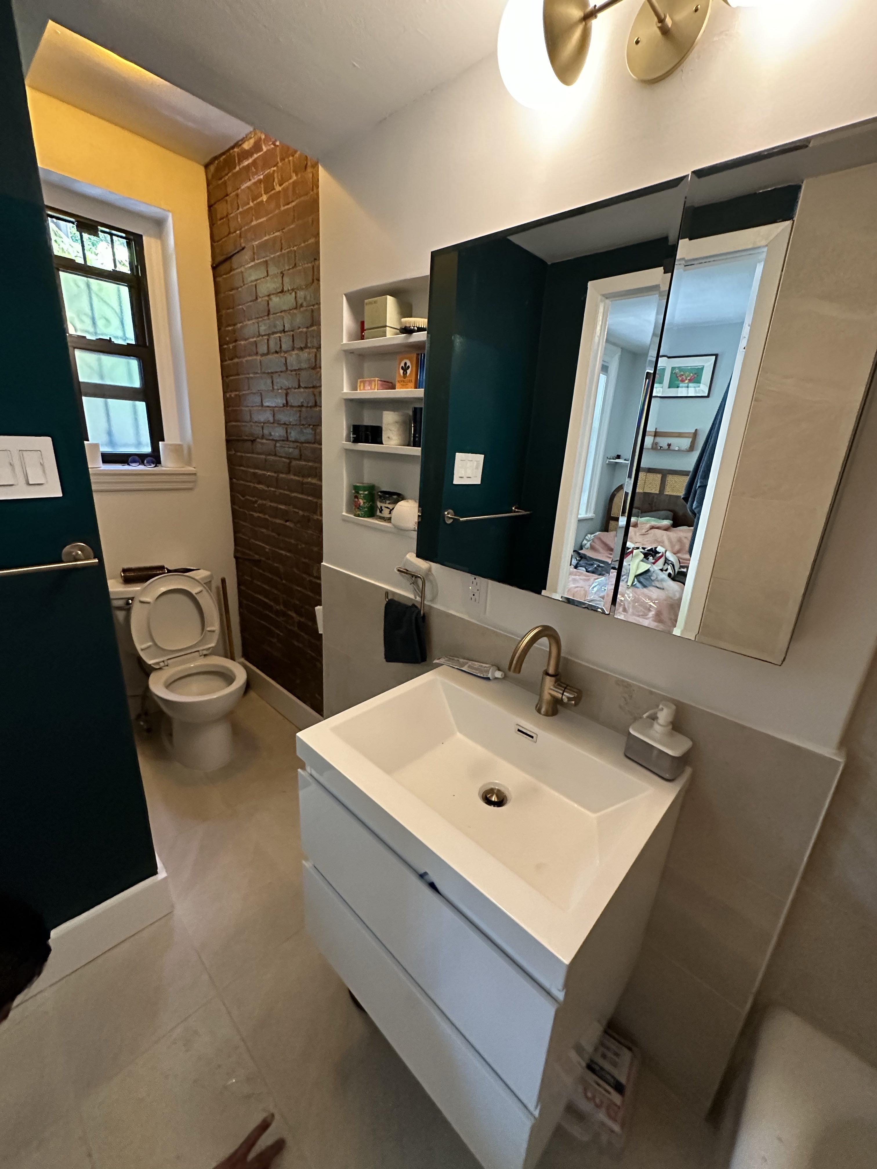 Bath with Great Architectural Features Brooklyn Block Renovation