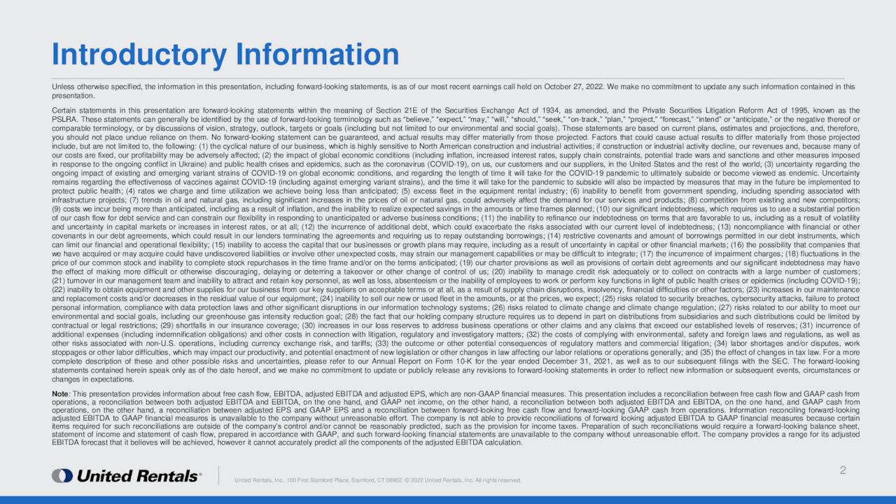 United Rentals, Inc. 2022 Q3 Results Earnings Call Presentation