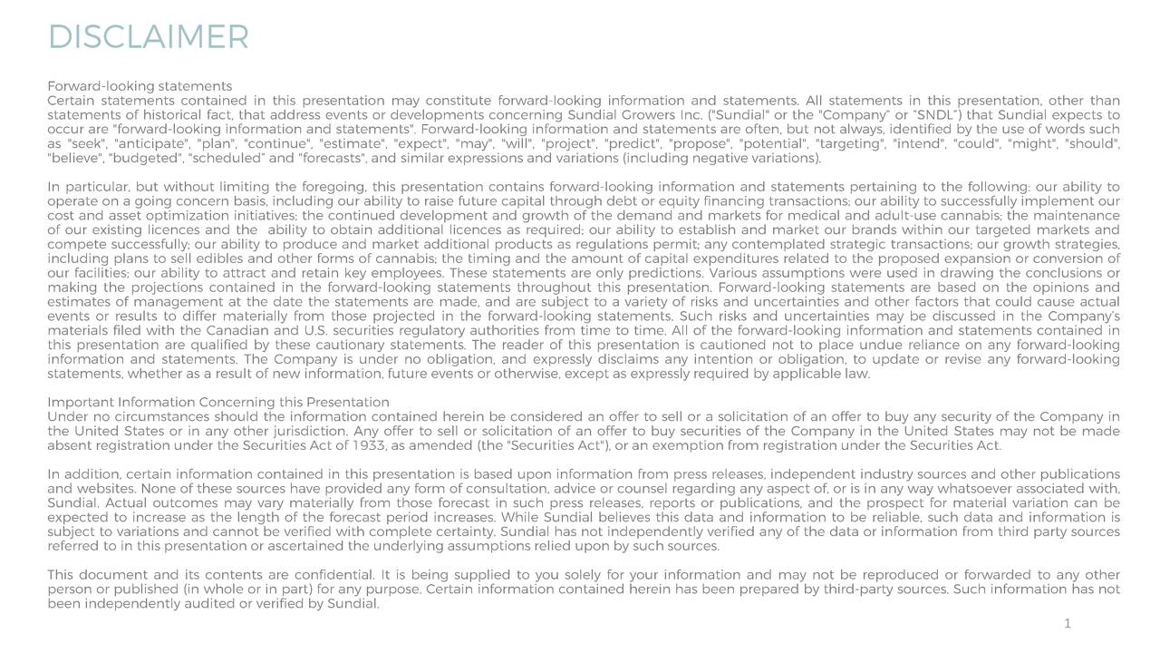 Sundial Growers Inc. 2020 Q3 Results Earnings Call Presentation