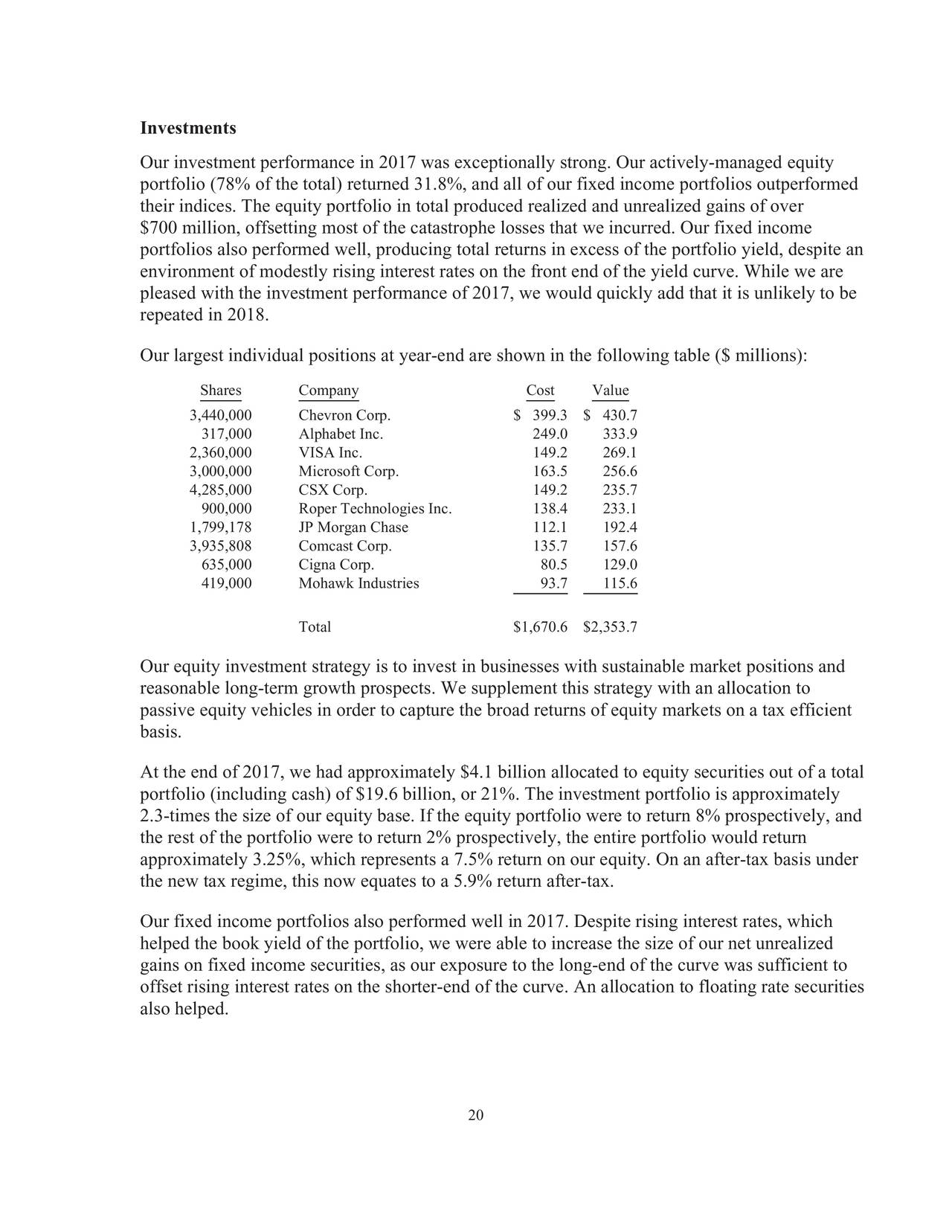Alleghany Annual Letter 2017 (NYSEY) Seeking Alpha