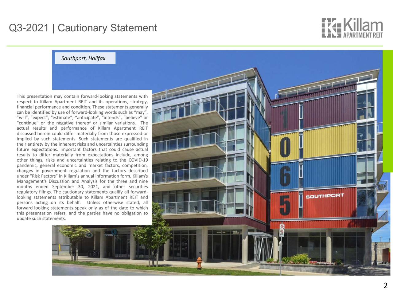 Killam Apartment Real Estate Investment Trust 2021 Q3 Results