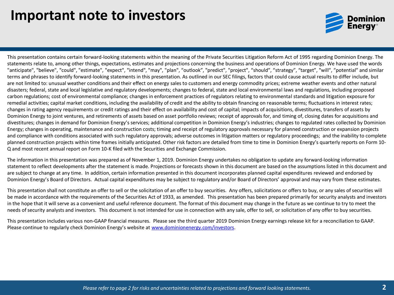 Dominion Energy, Inc. 2019 Q3 Results Earnings Call Presentation
