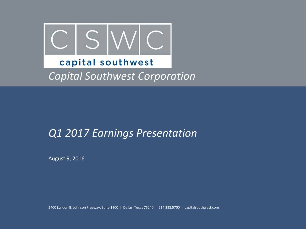 Capital Southwest 2017 Q1 Results Earnings Call Slides (NASDAQCSWC
