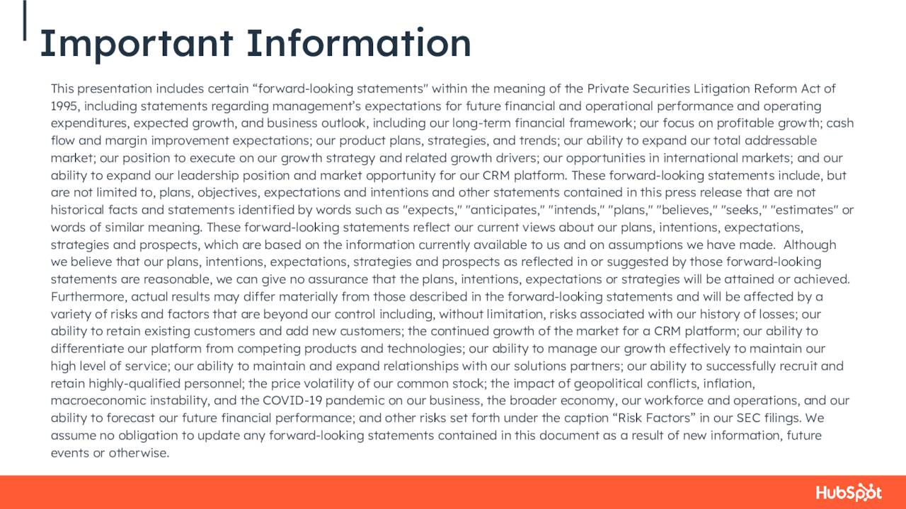 HubSpot (HUBS) Investor Presentation Slideshow (NYSEHUBS) Seeking