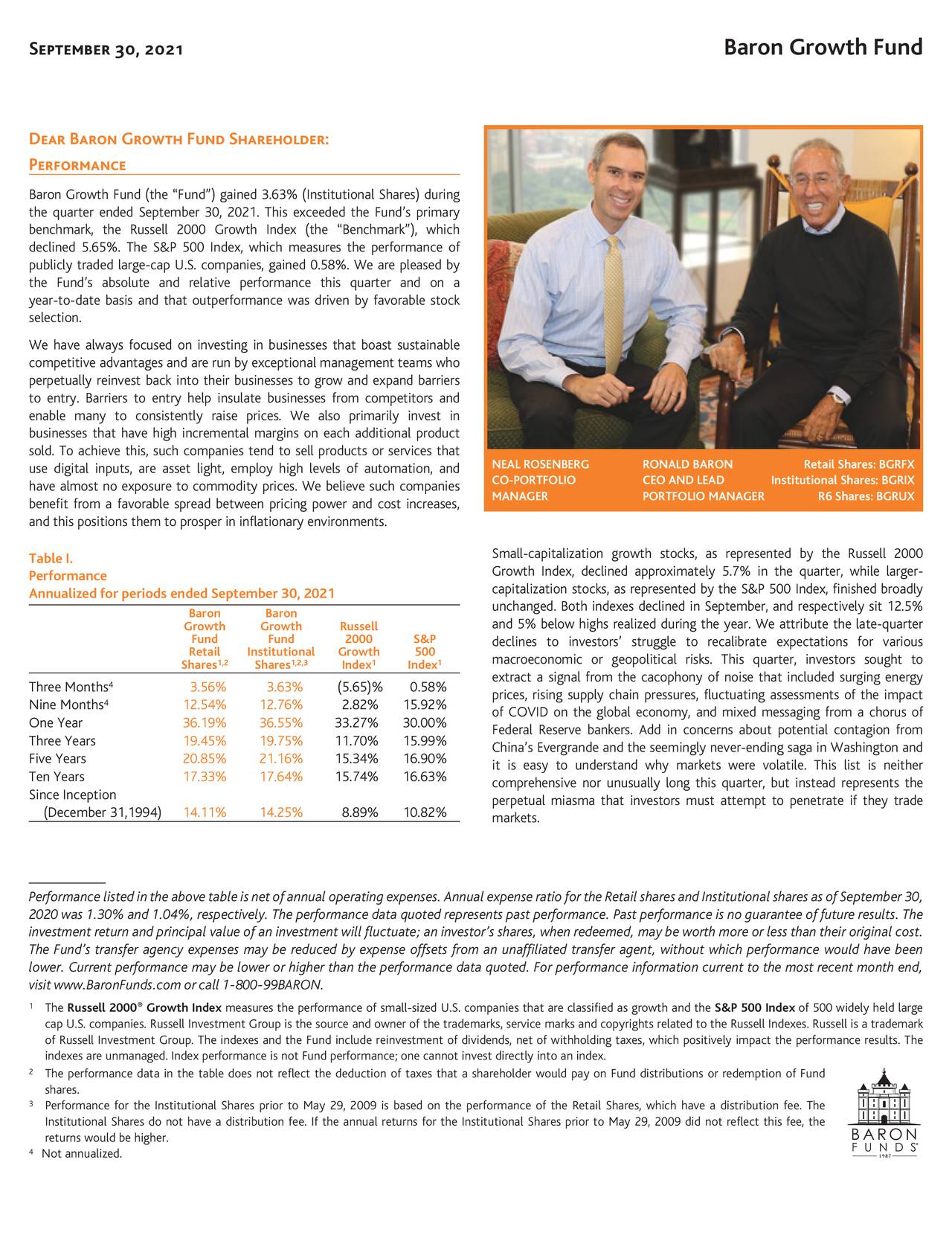 Baron Growth Fund Q3 2021 Letter Seeking Alpha