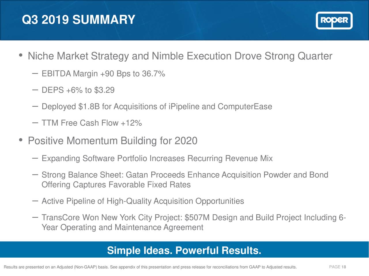 Roper Technologies, Inc. 2019 Q3 Results Earnings Call Presentation