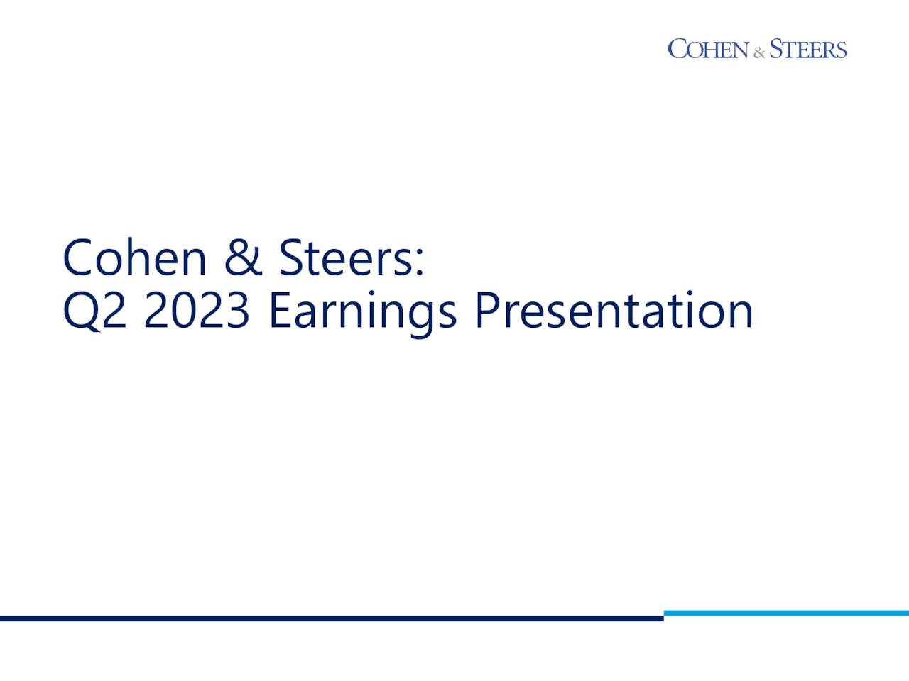 Cohen & Steers, Inc. 2023 Q2 Results Earnings Call Presentation