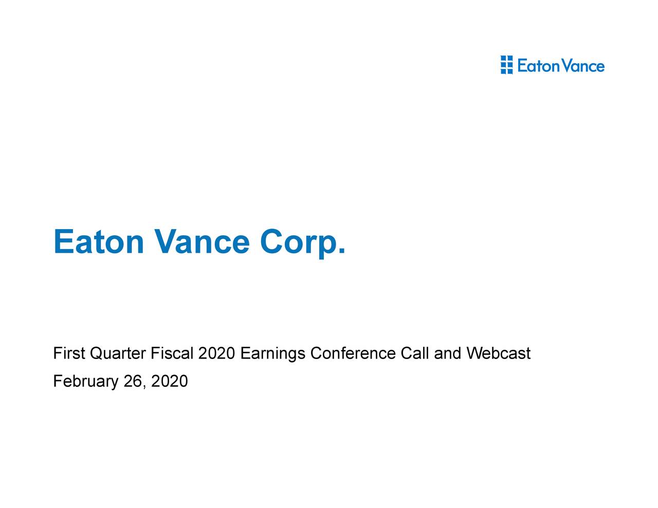 Eaton Vance Corp. 2020 Q1 Results Earnings Call Presentation (NYSE