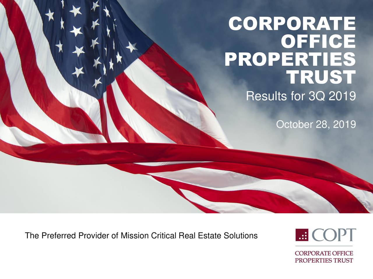 Corporate Office Properties Trust 2019 Q3 Results Earnings Call