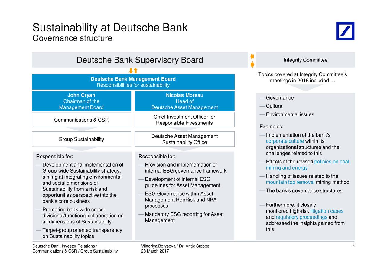Deutsche Bank AG (DB) Presents At Berenberg SRI Conference Slideshow