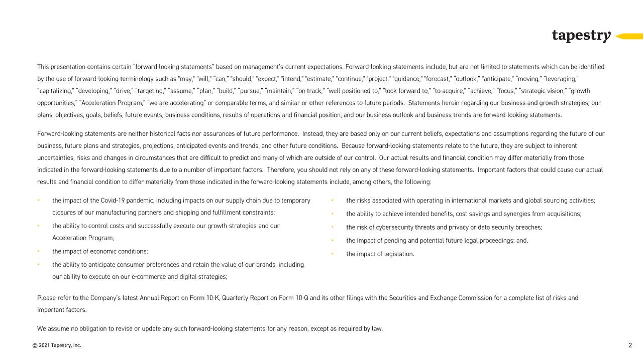 Tapestry, Inc. 2021 Q4 Results Earnings Call Presentation (NYSETPR