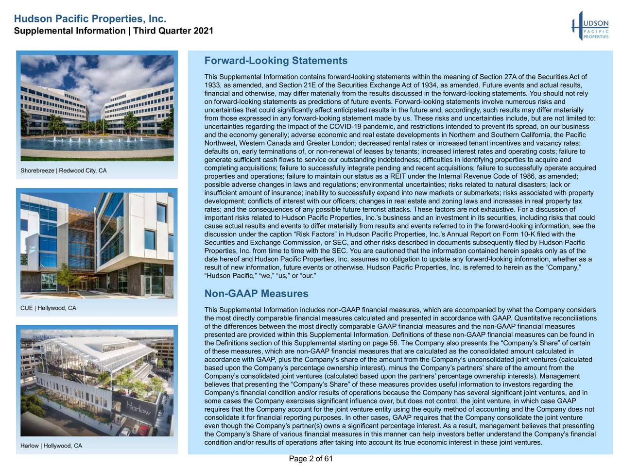 Hudson Pacific Properties, Inc. 2021 Q3 Results Earnings Call