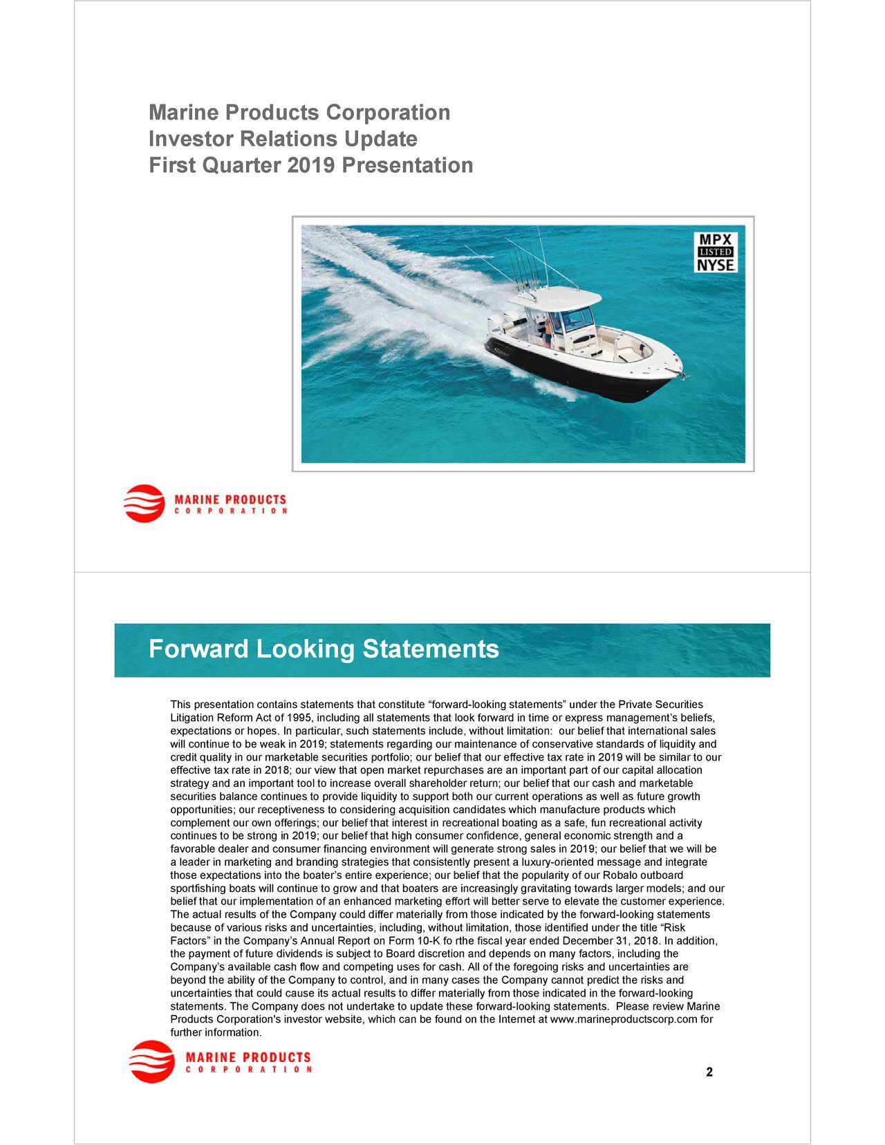 Marine Products Corporation 2019 Q1 Results Earnings Call Slides
