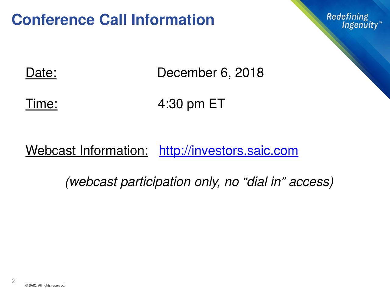 Science Applications International Corporation 2019 Q3 Results