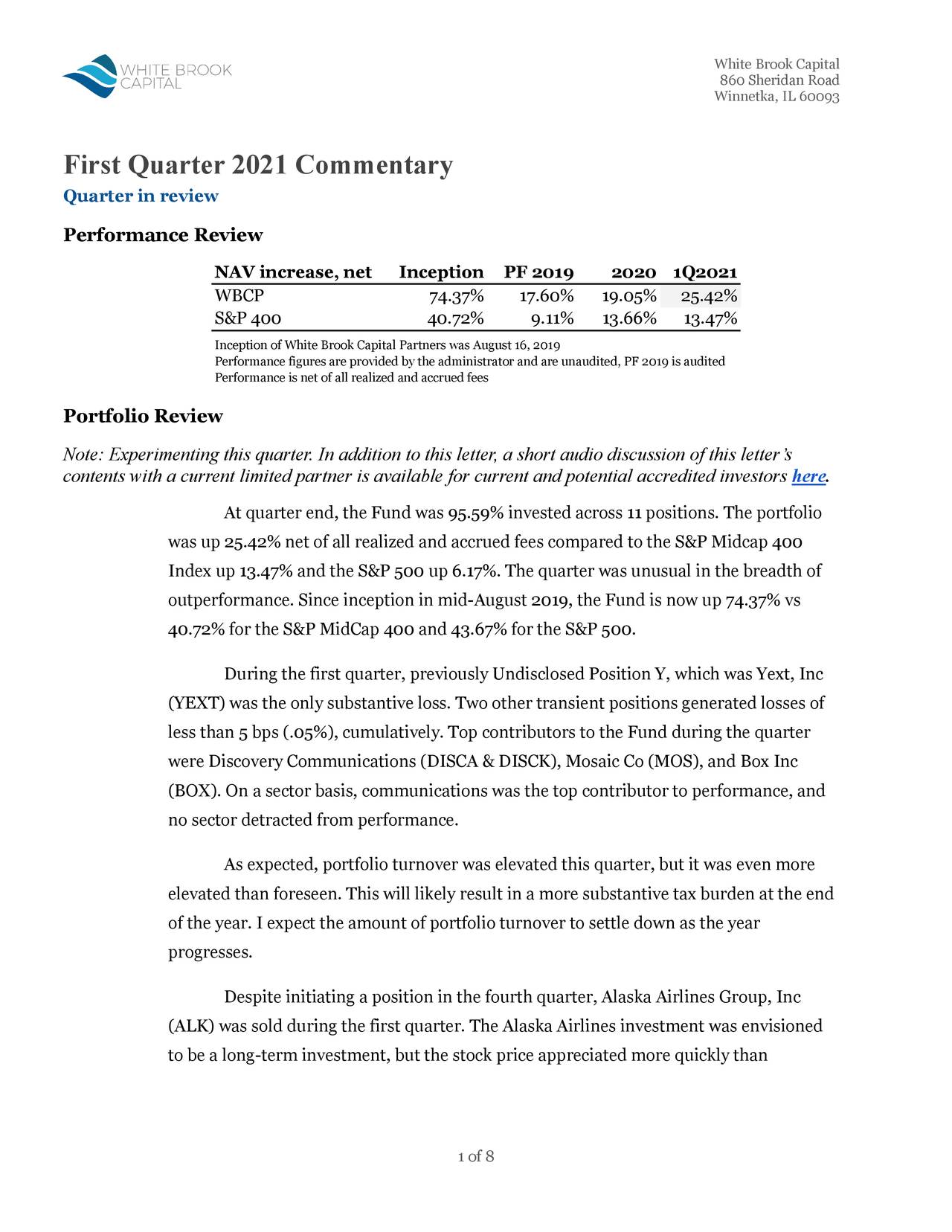 White Brook Capital Q1 2021 Commentary Seeking Alpha