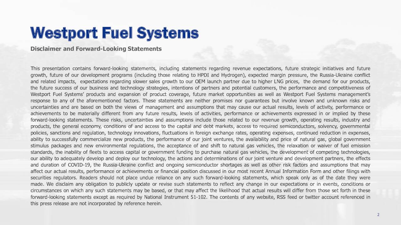 Westport Fuel Systems Inc. 2022 Q3 Results Earnings Call