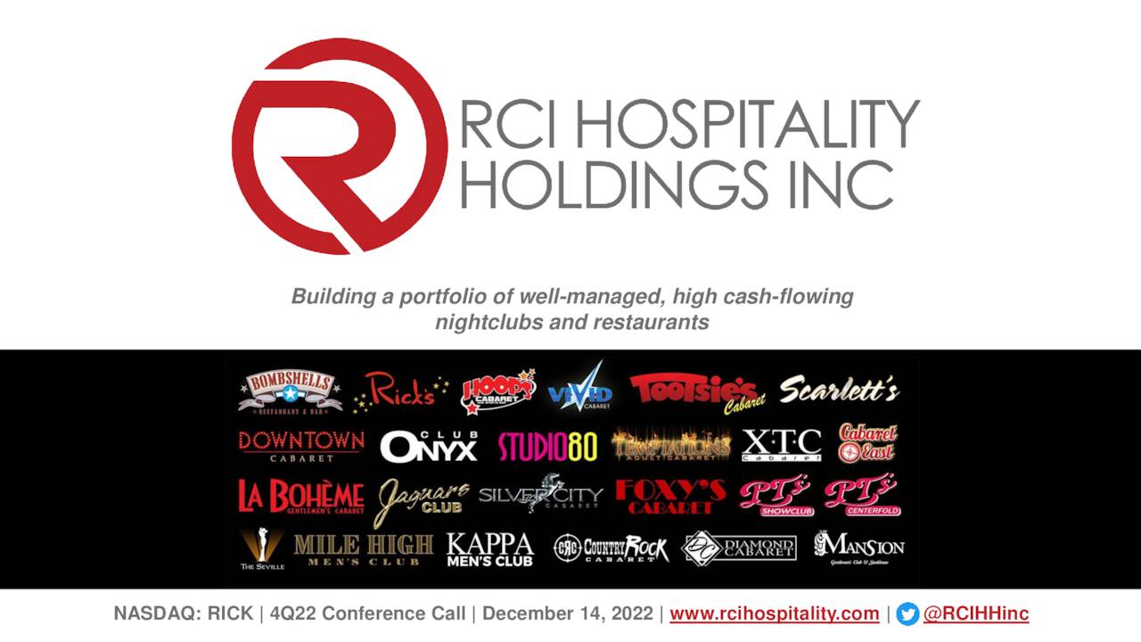 RCI Hospitality Holdings, Inc. 2022 Q4 Results Earnings Call