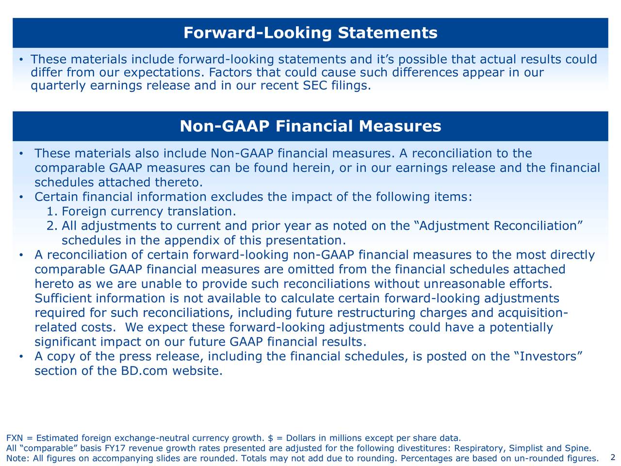 Becton, Dickinson and Company 2017 Q1 Results Earnings Call Slides