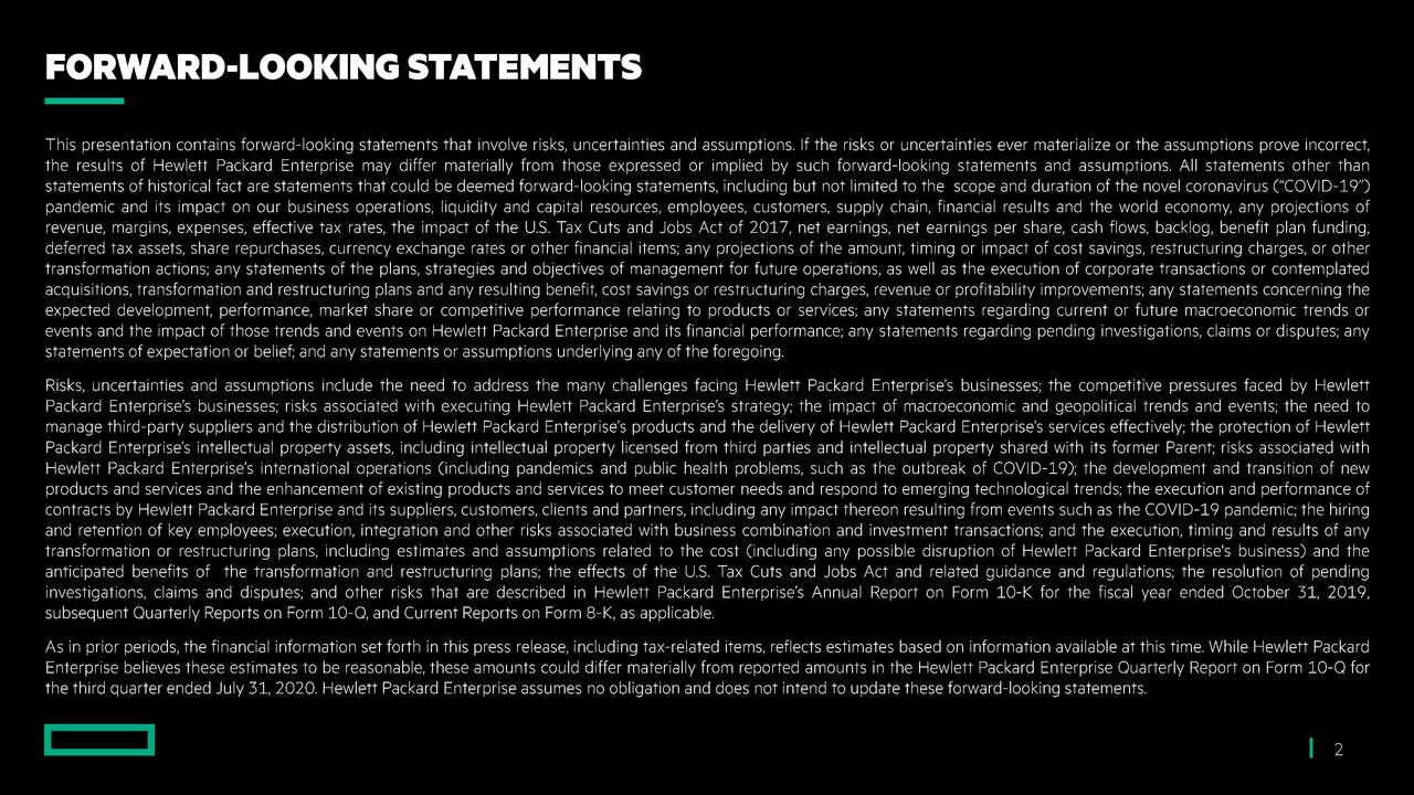 Hewlett Packard Enterprise Company 2020 Q3 Results Earnings Call