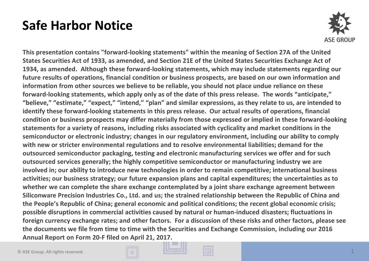 Advanced Semiconductor Engineering, Inc. 2017 Q2 Results Earnings