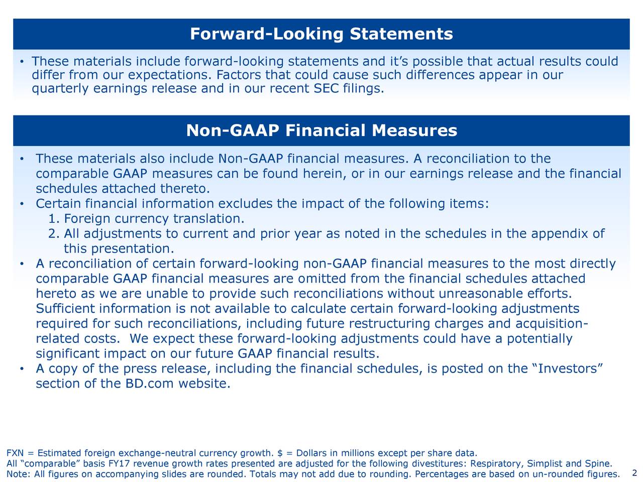 Becton, Dickinson and Company 2017 Q3 Results Earnings Call Slides Becton, Dickinson and