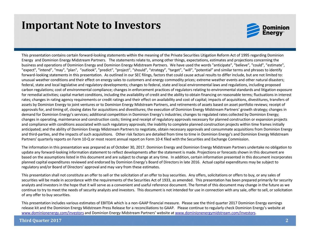 Dominion Energy, Inc. 2017 Q3 Results Earnings Call Slides (NYSED