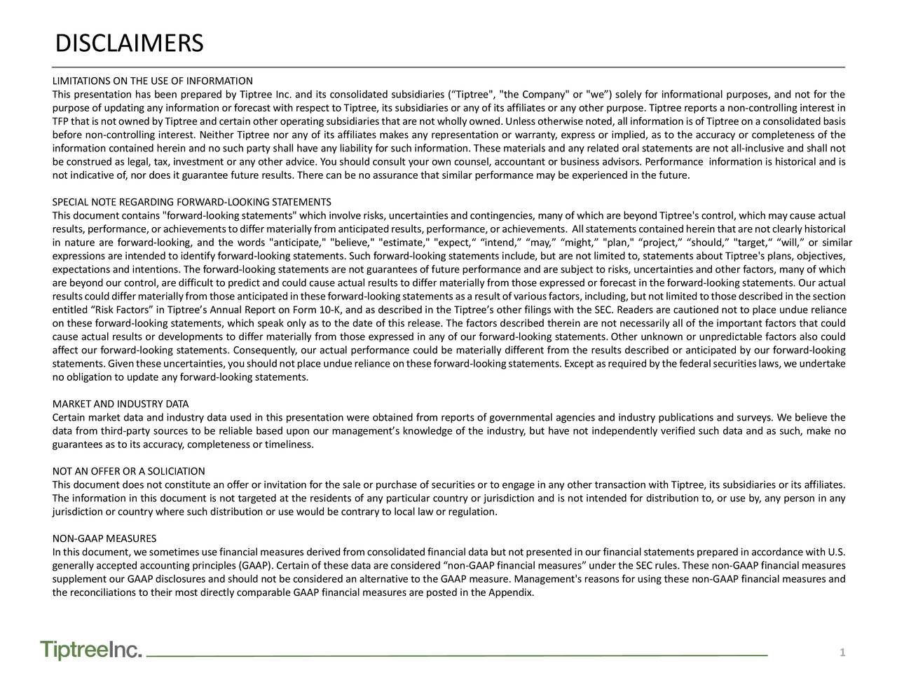 Tiptree Financial Inc. 2017 Q3 Results Earnings Call Slides (NASDAQ