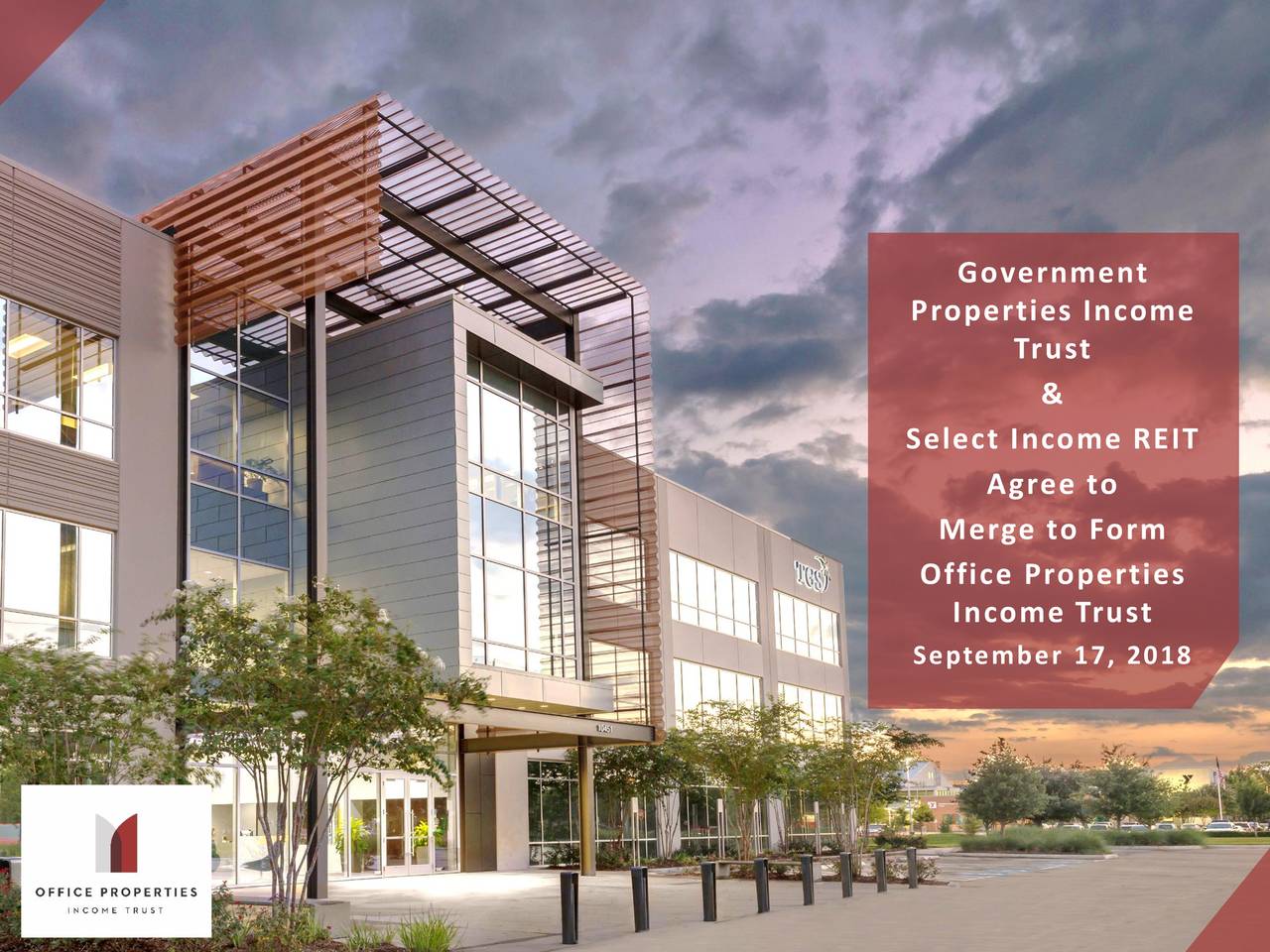 Government Properties Trust (GOV) & Select REIT Announce