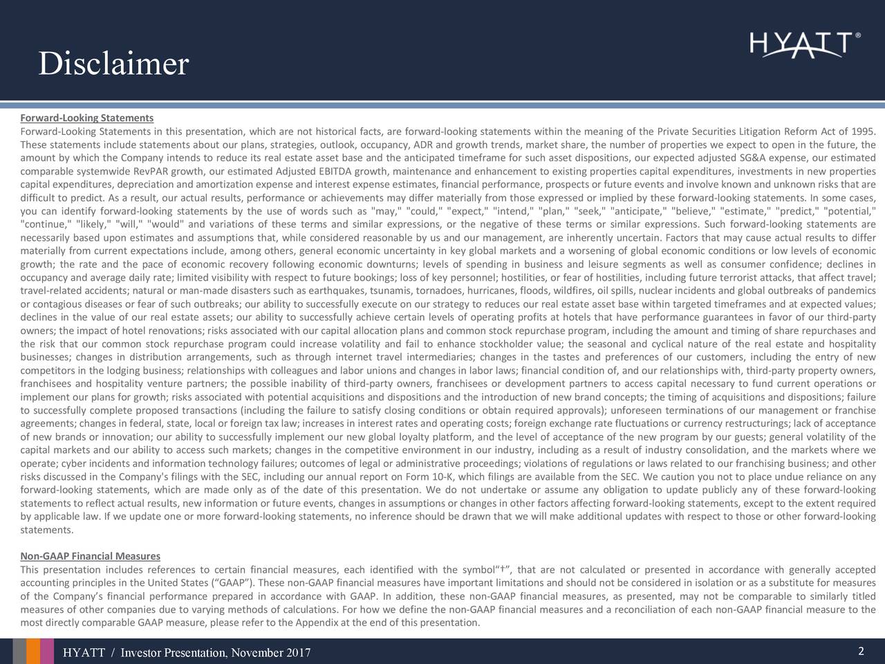 Hyatt Hotels Corporation 2017 Q3 Results Earnings Call Slides (NYSE