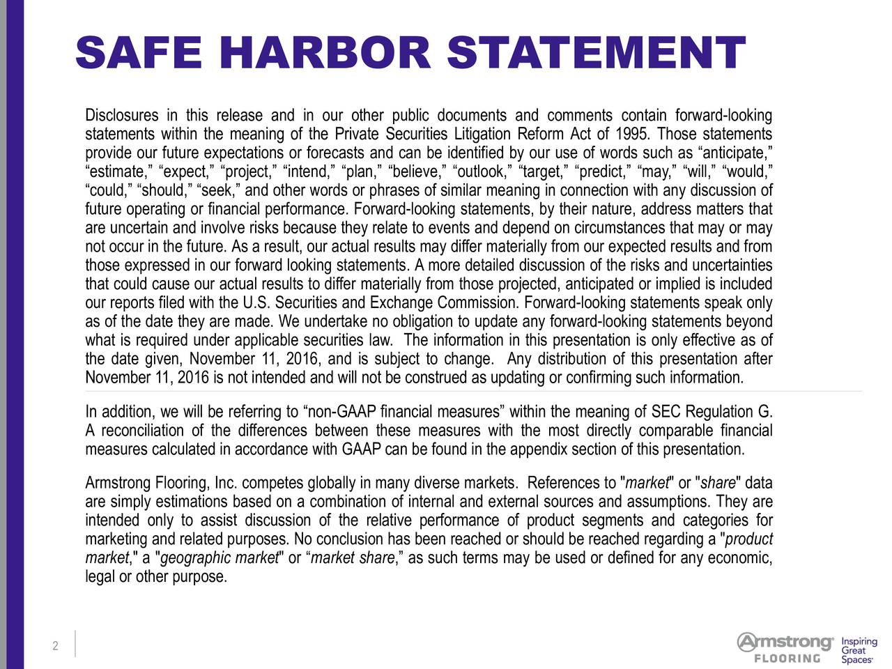 Armstrong Flooring, Inc. 2016 Q3 Results Earnings Call Slides