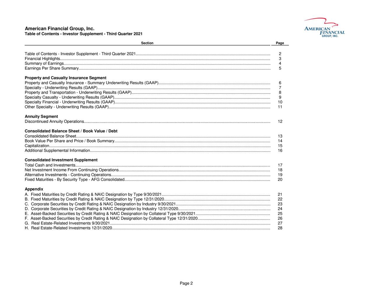 American Financial Group, Inc. 2021 Q3 Results Earnings Call