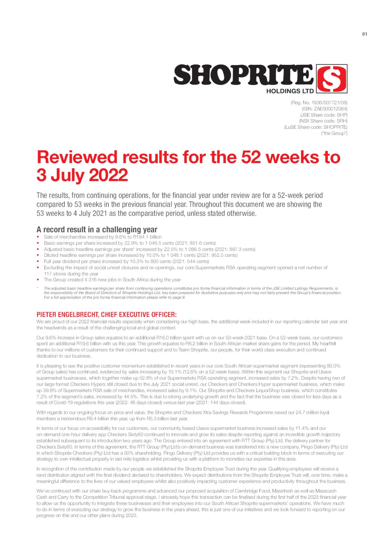 Shoprite Holdings Limited 2022 Q4 Results Earnings Call