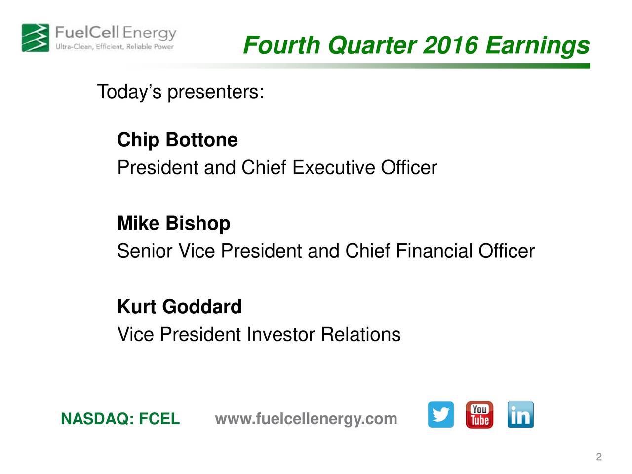 FuelCell Energy, Inc. 2016 Q4 Results Earnings Call Slides (NASDAQ