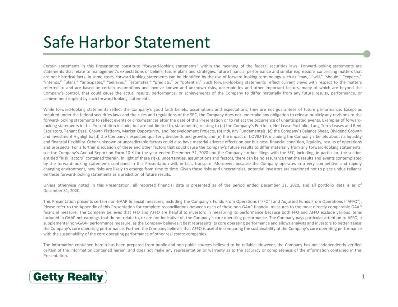 Getty Realty Corp. 2020 Q4 Results Earnings Call Presentation (NYSE