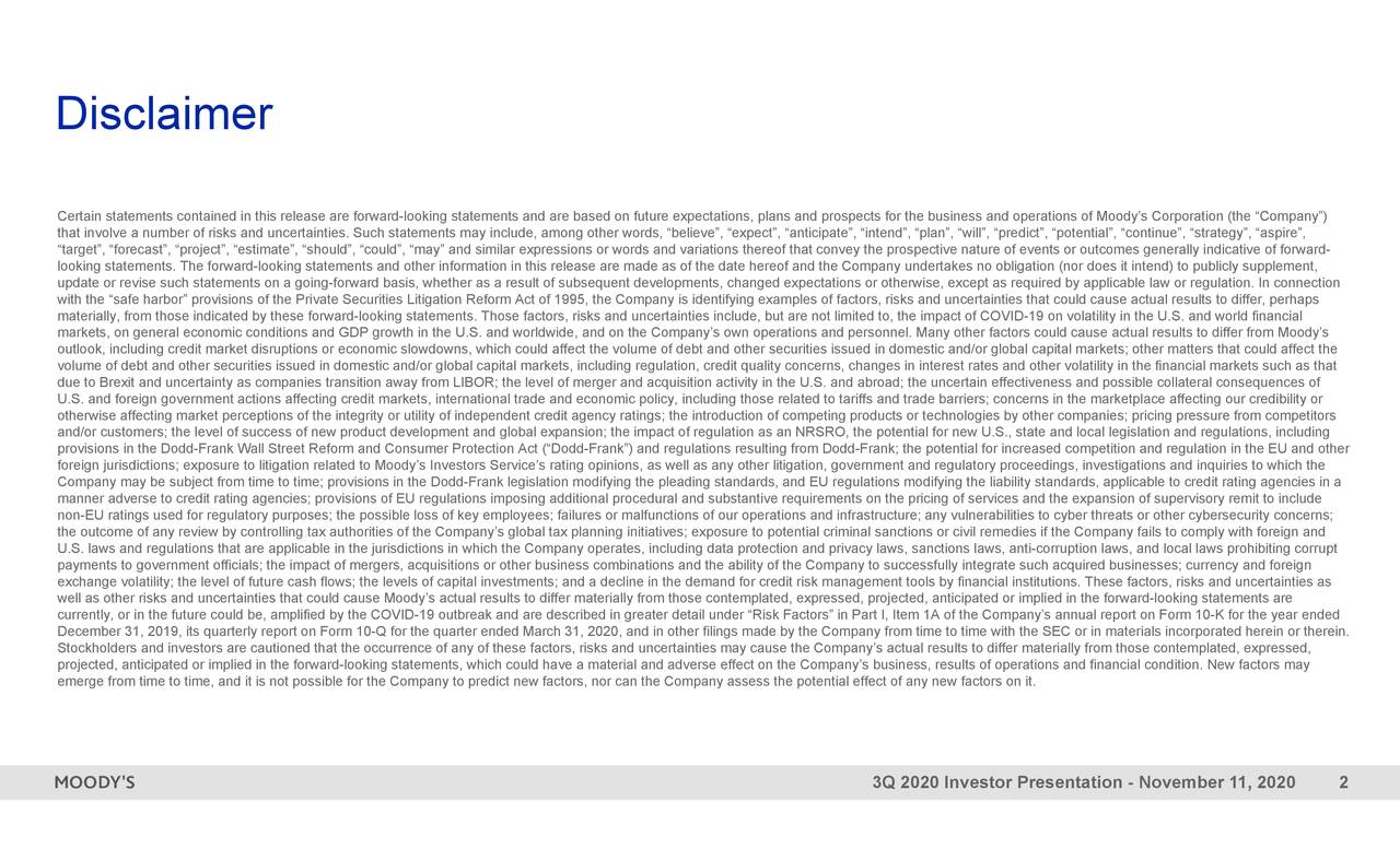 Moody's Corporation 2020 Q3 Results Earnings Call Presentation