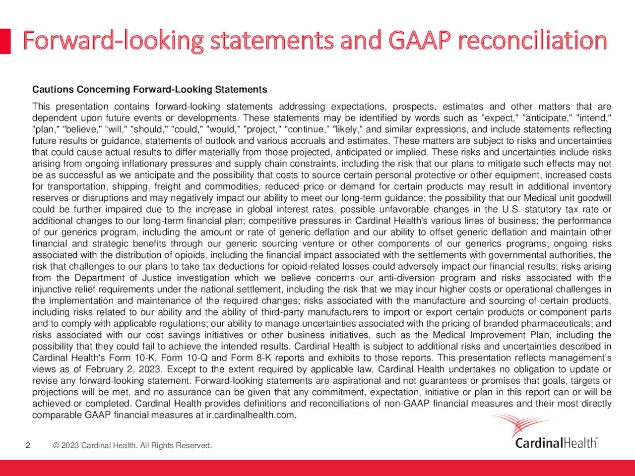 Cardinal Health, Inc. 2023 Q2 Results Earnings Call Presentation