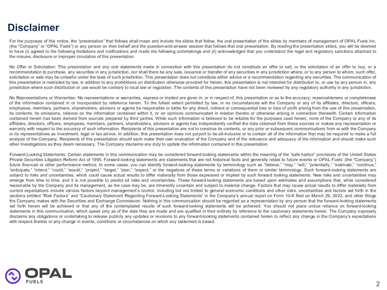 OPAL Fuels Inc. 2023 Q1 Results Earnings Call Presentation (NASDAQ