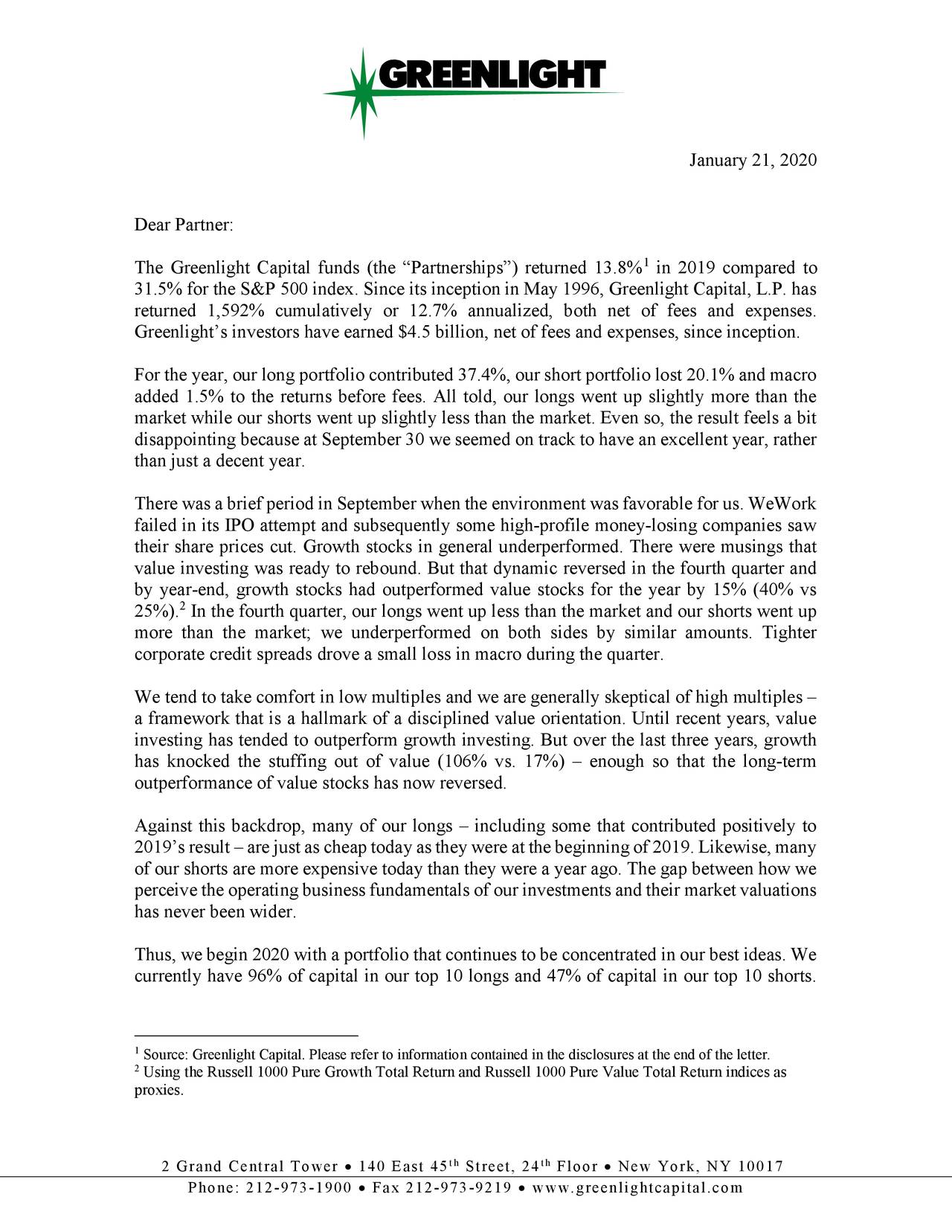 Greenlight Capital Q4 2019 Letter (NASDAQGLRE) Seeking Alpha