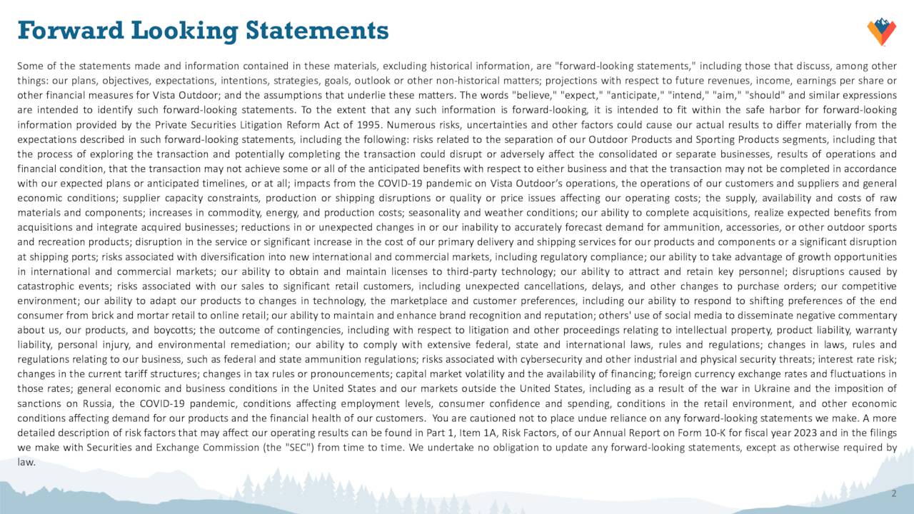 Vista Outdoor Inc. 2023 Q1 Results Earnings Call Presentation (NYSE
