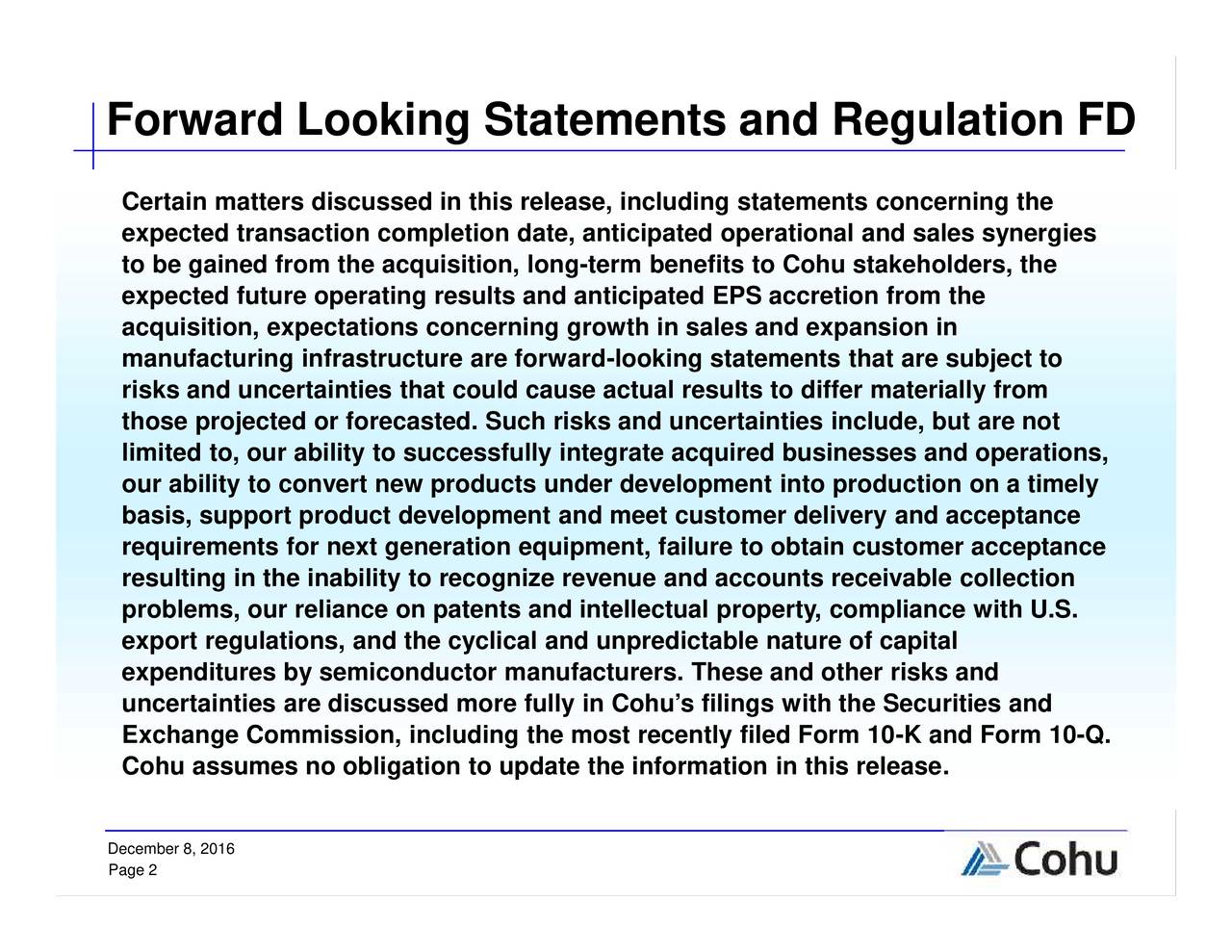 Cohu (COHU) presents at Midtown CAP Summit (NASDAQCOHU) Seeking Alpha
