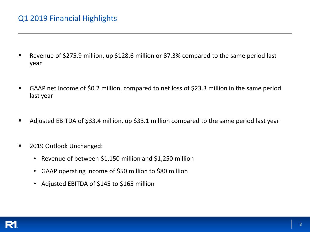 R1 RCM Inc. 2019 Q1 Results Earnings Call Slides (NASDAQRCM