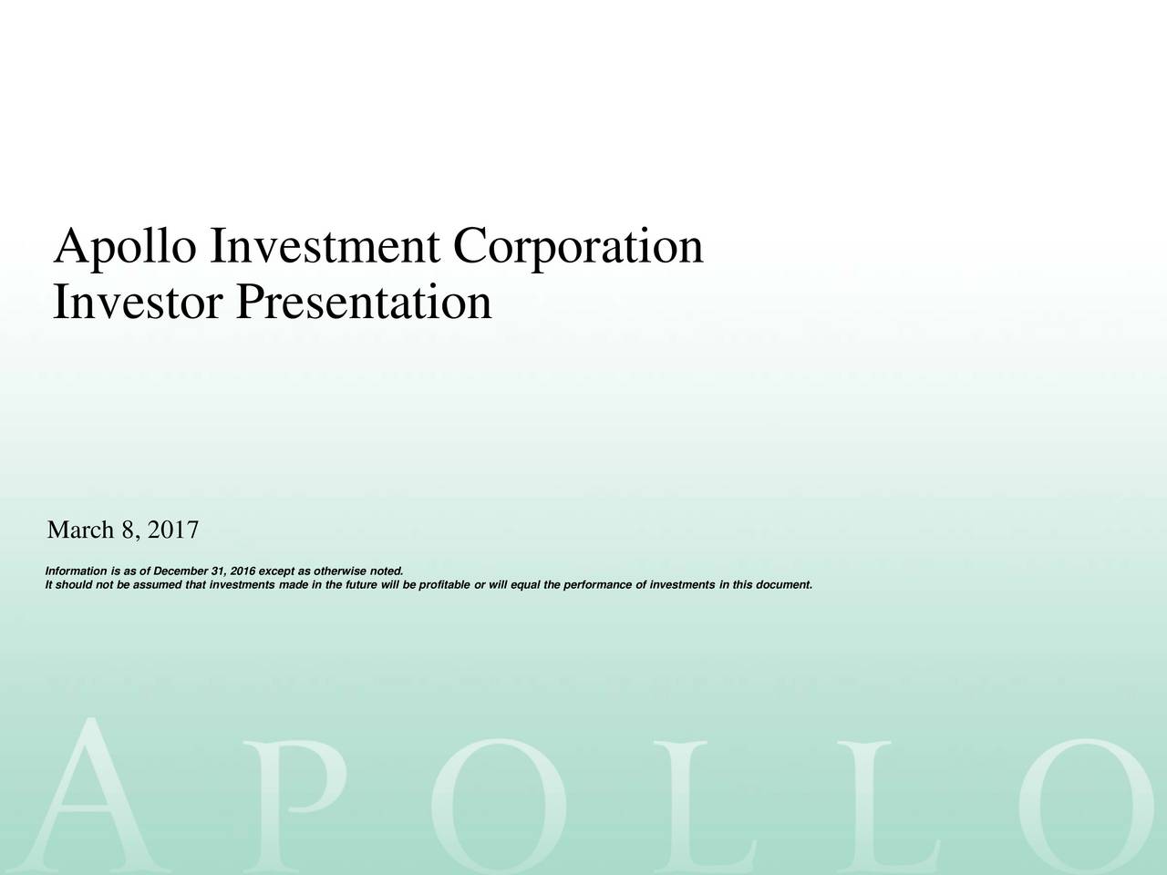 Apollo Investment (AINV) Presents At RBC Capital Markets Financial