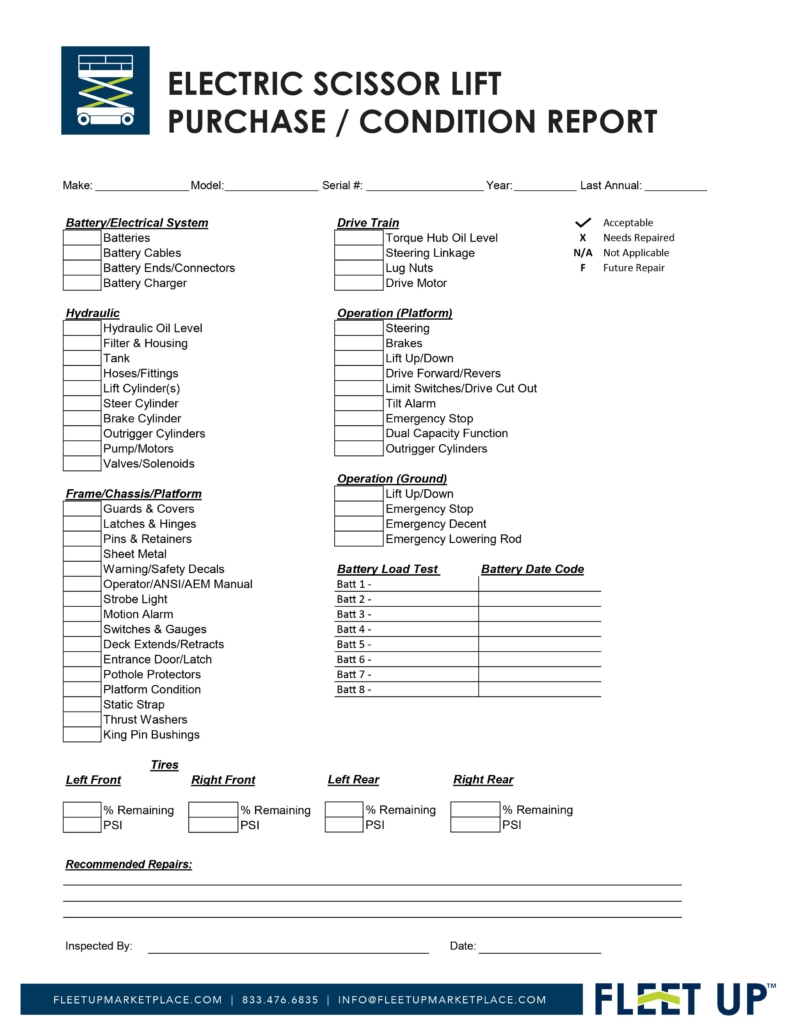 Scissor Lift Inspection Report Checklist FleetNow