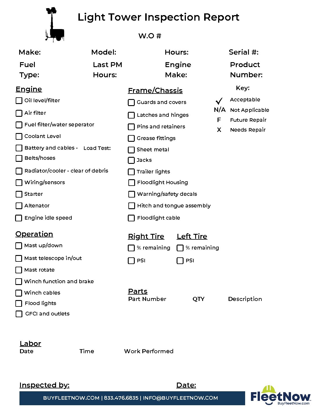 Light Tower Inspection Checklist FleetNow