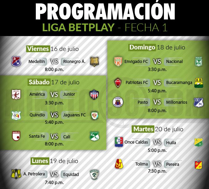 Definida programación de la primera fecha de la Liga BetPlay II2021